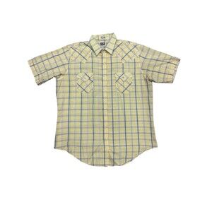 Vintage Ely Cattleman Western Shirt Mens XL Tall  17 1/2 Yellow Pearl Snap